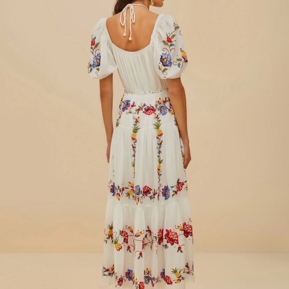 FARM Rio Off-White Tropical Porcelain Embroidered Maxi Dress - Picture 3 of 6